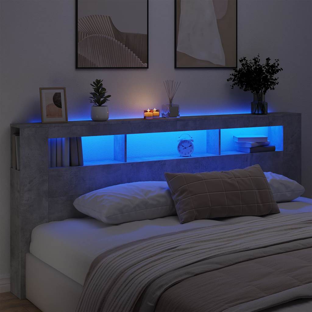 Tête de lit à LED gris béton 220x18,5x103,5cm bois d'ingénierie - XIOS