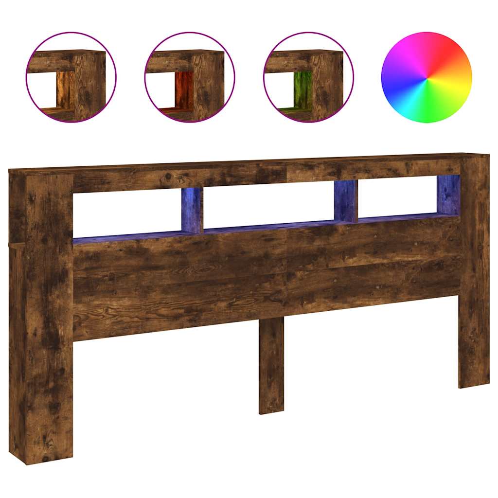 Tête de lit à LED chêne fumé 220x18,5x103,5cm bois d'ingénierie - XIOS