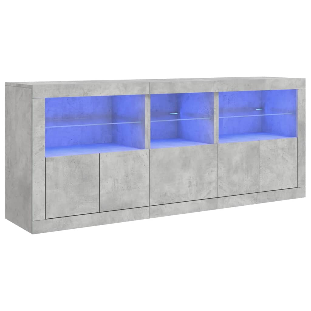 Buffet avec lumières LED gris béton 162x37x67 cm