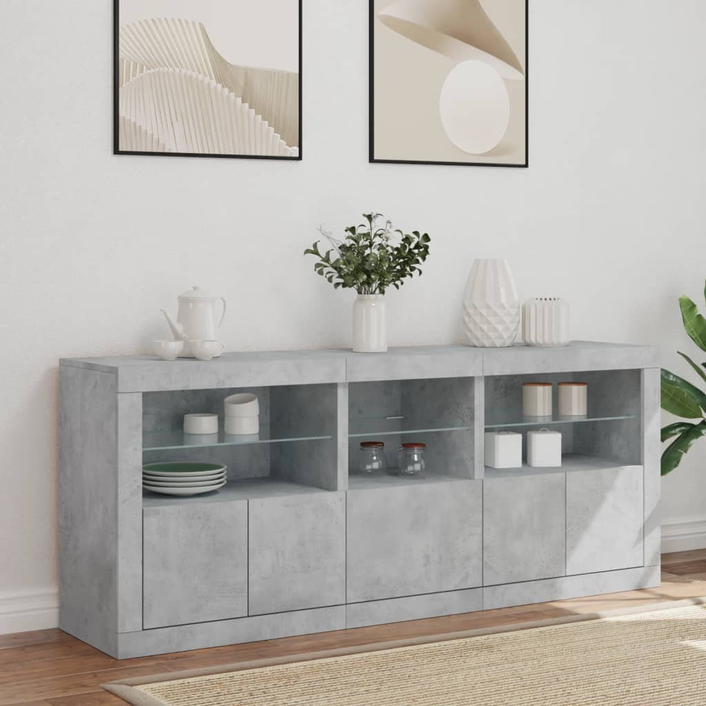 Buffet avec lumières LED gris béton 162x37x67 cm