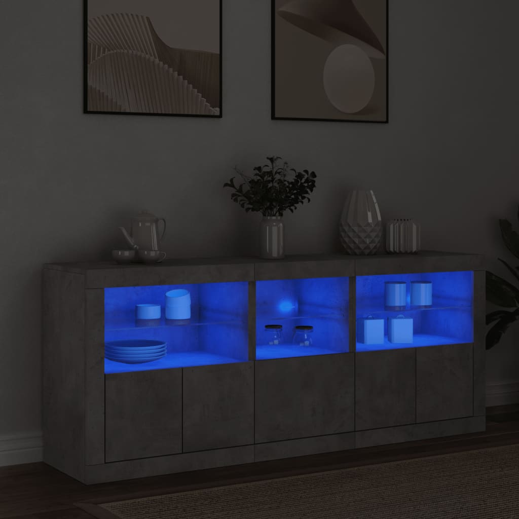 Buffet avec lumières LED gris béton 162x37x67 cm