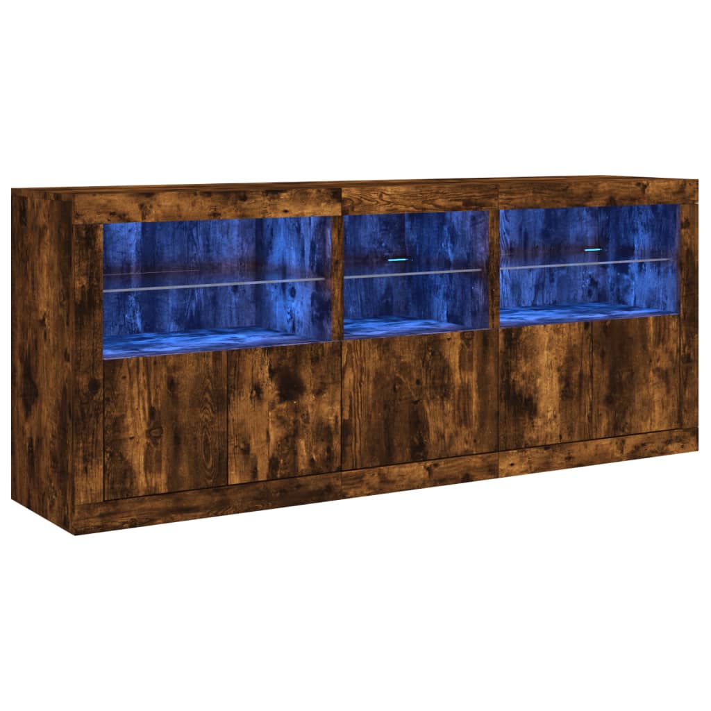 Buffet avec lumières LED chêne fumé 162x37x67 cm