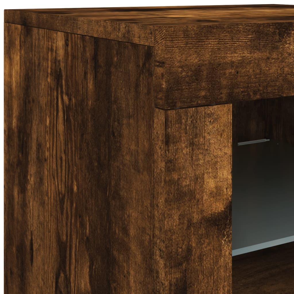 Buffet avec lumières LED chêne fumé 162x37x67 cm