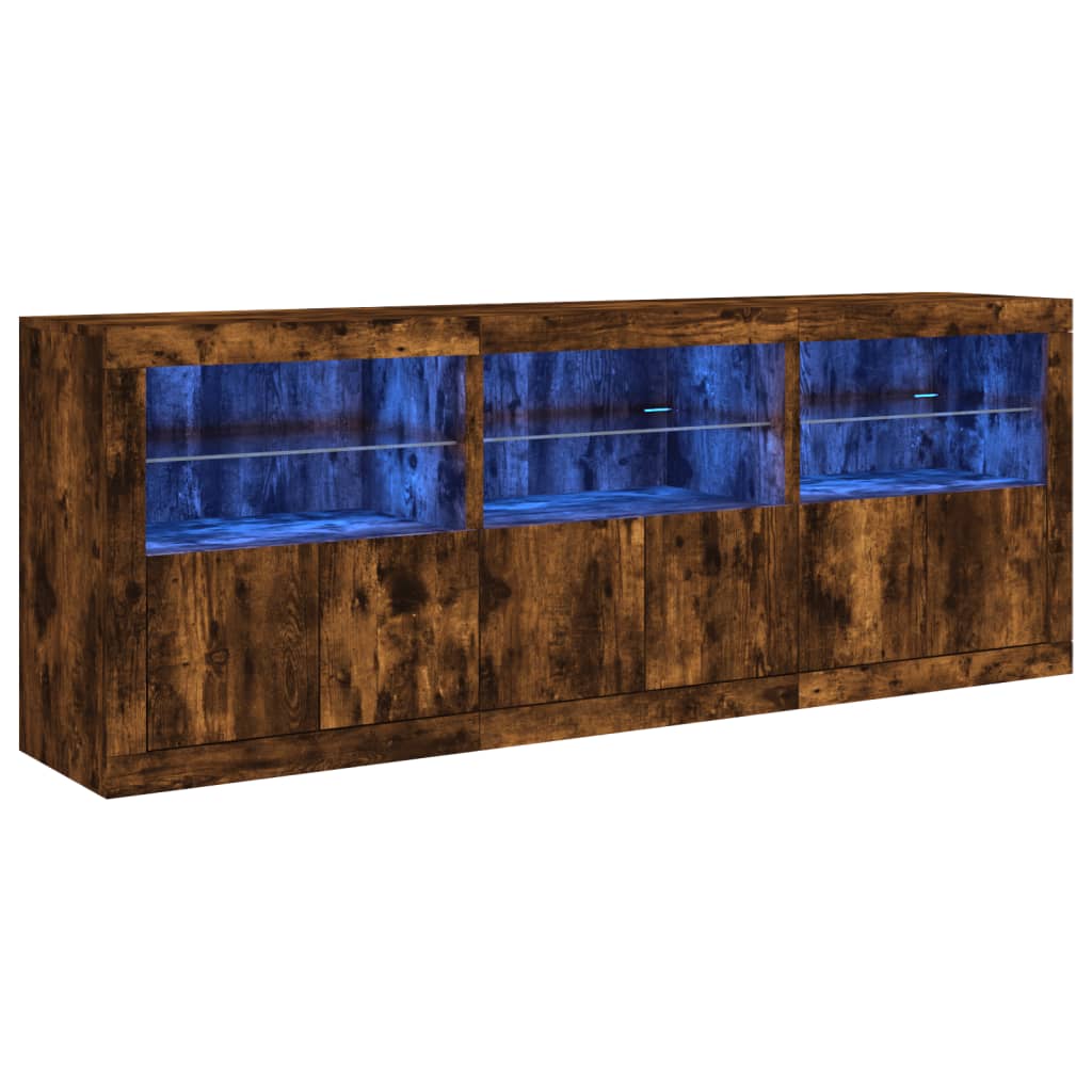 Buffet avec lumières LED chêne fumé 181,5x37x67 cm