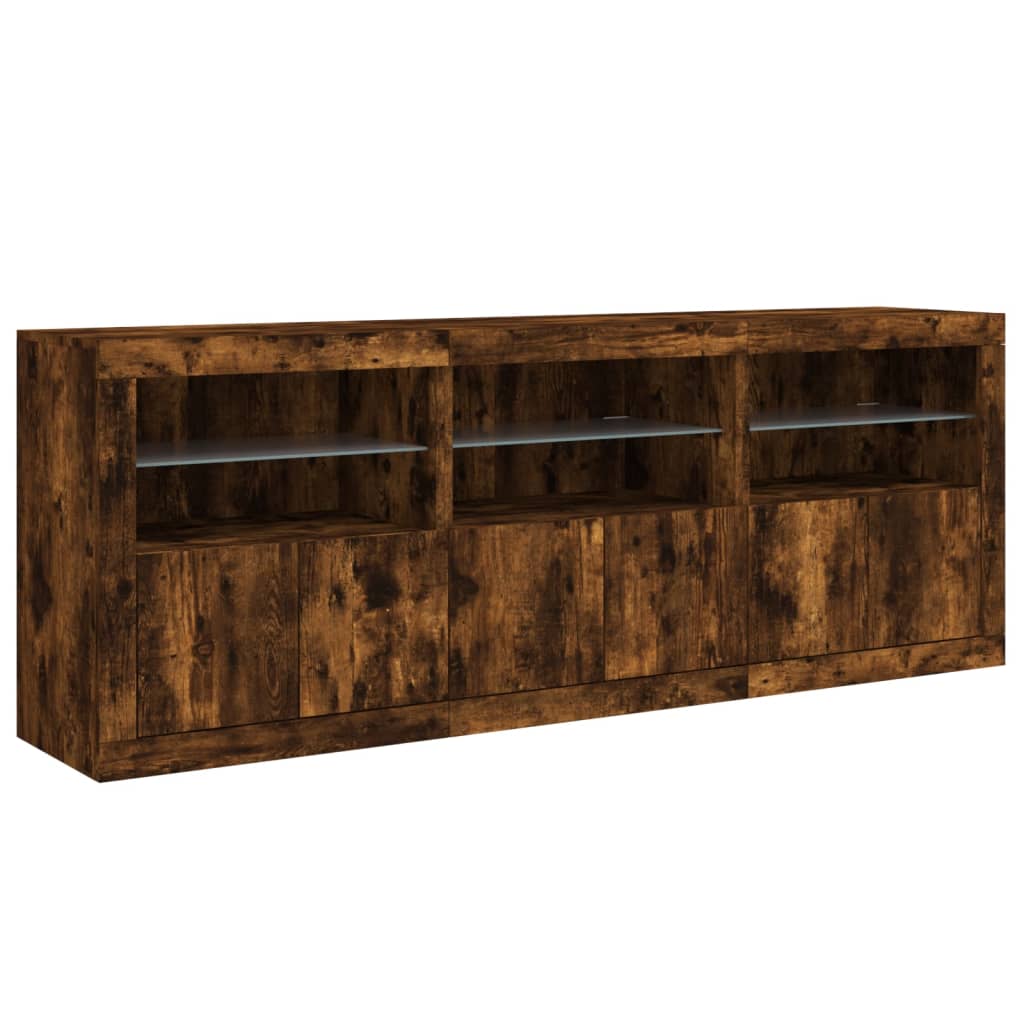 Buffet avec lumières LED chêne fumé 181,5x37x67 cm