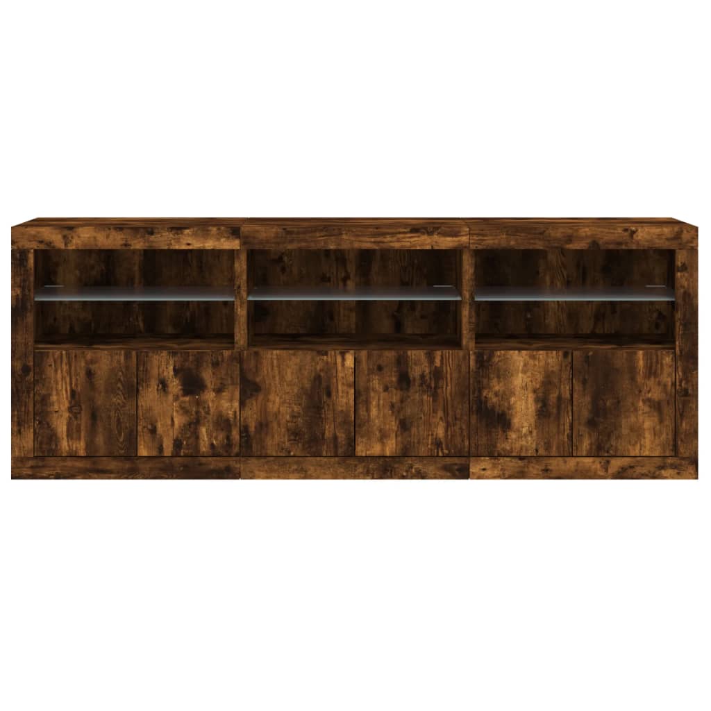 Buffet avec lumières LED chêne fumé 181,5x37x67 cm