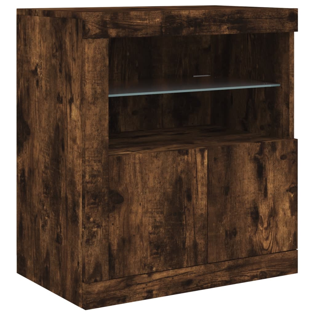Buffet avec lumières LED chêne fumé 181,5x37x67 cm