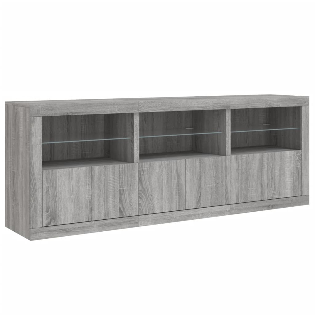 Buffet avec lumières LED sonoma gris 181,5x37x67 cm