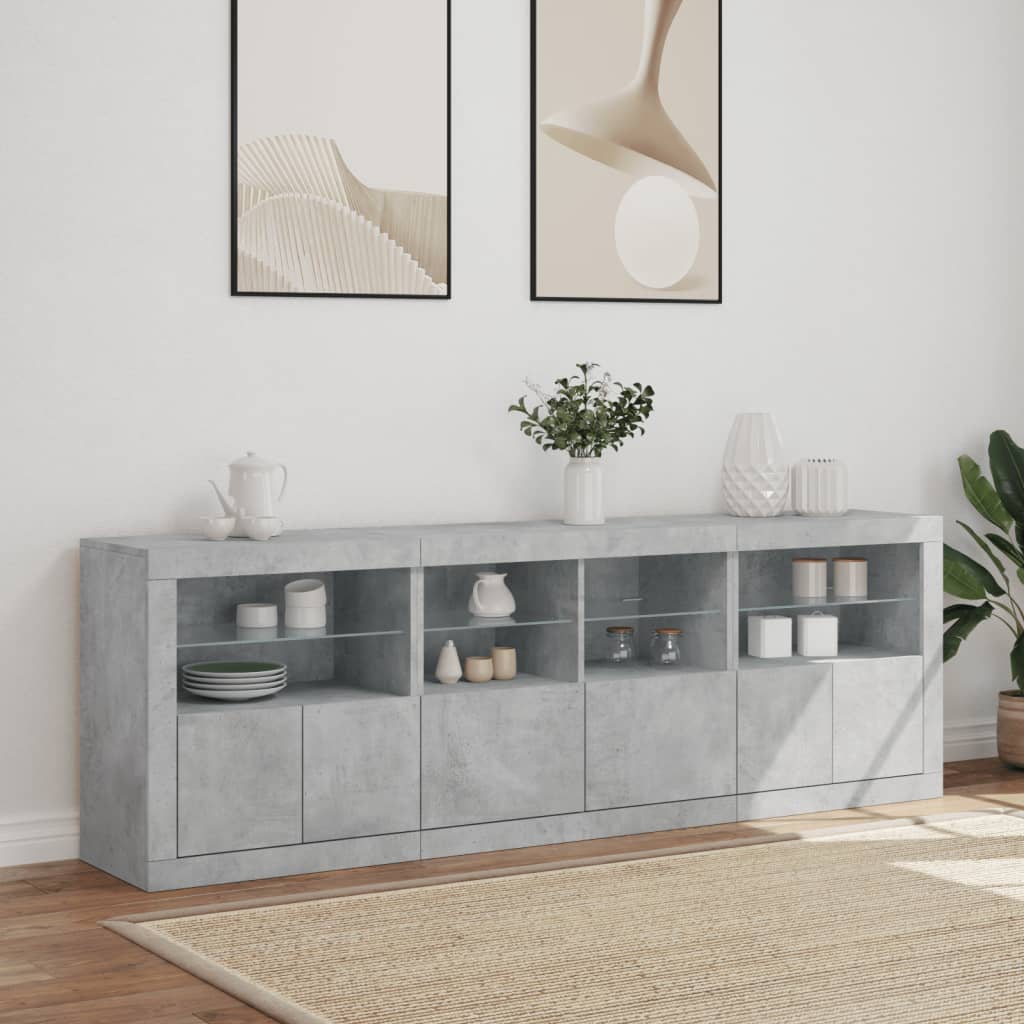 Buffet avec lumières LED gris béton 202x37x67 cm - XIOS