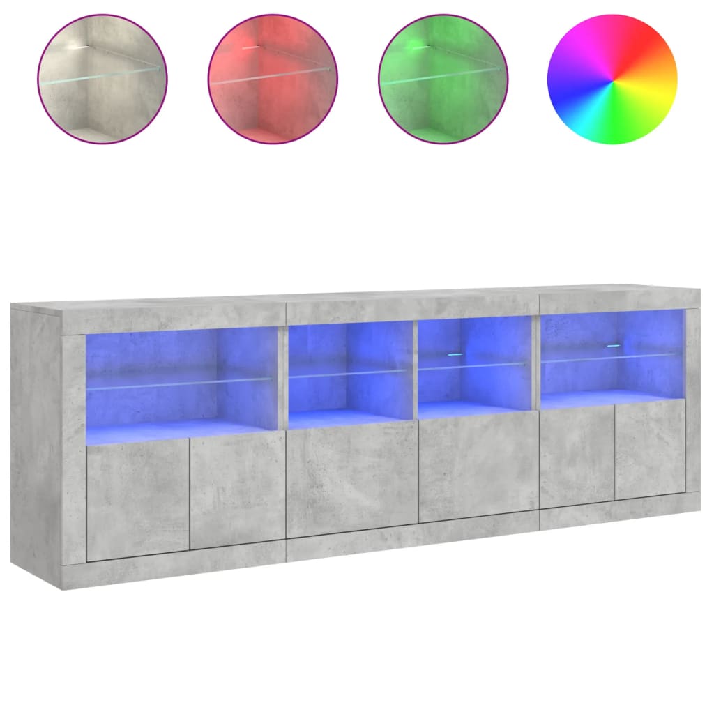 Buffet avec lumières LED gris béton 202x37x67 cm - XIOS
