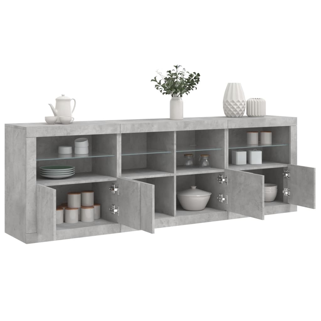 Buffet avec lumières LED gris béton 202x37x67 cm - XIOS