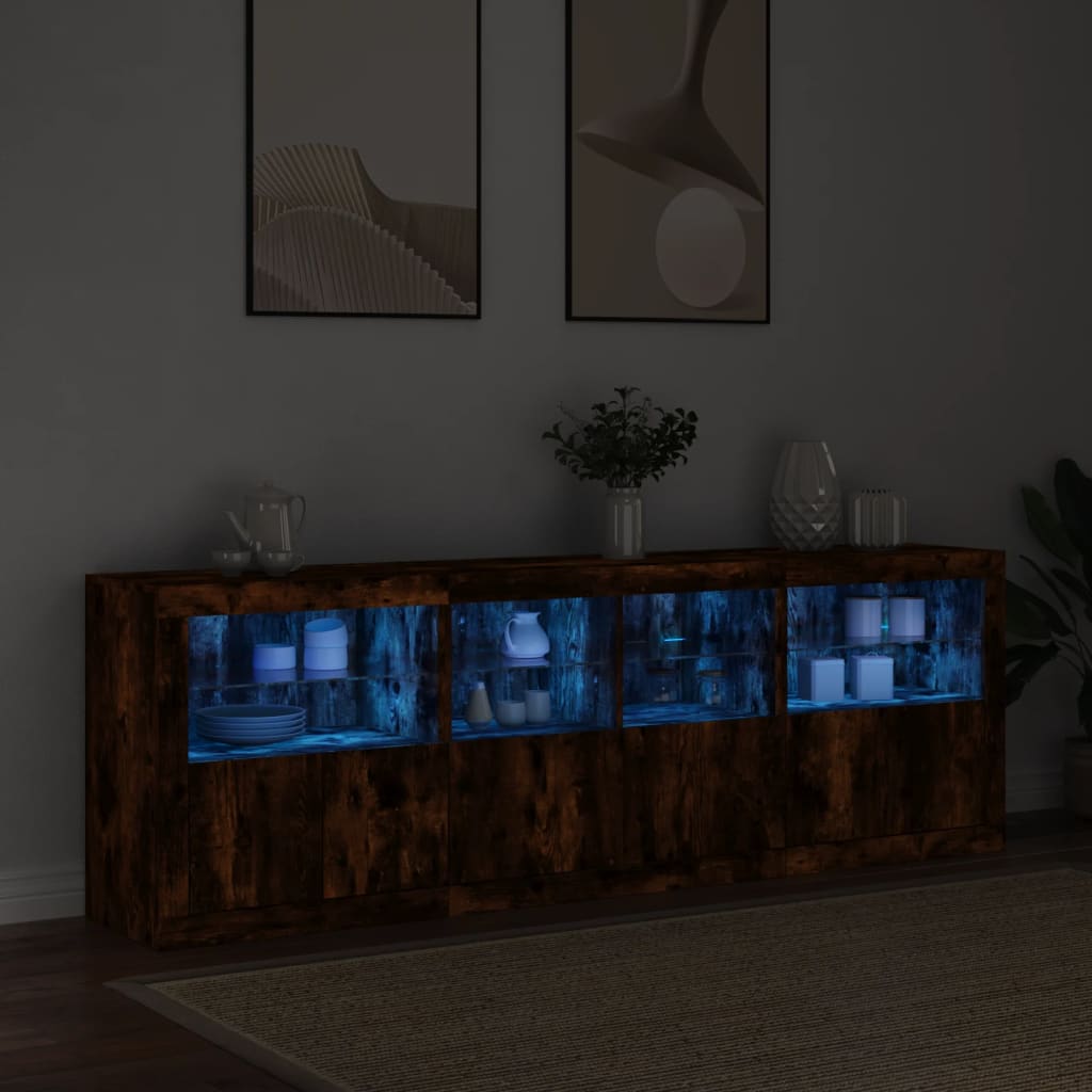 Buffet avec lumières LED chêne fumé 202x37x67 cm - XIOS