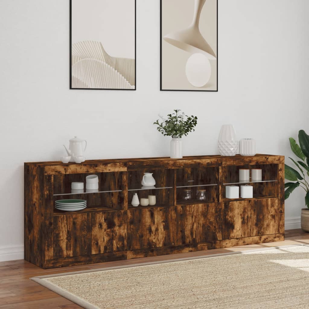 Buffet avec lumières LED chêne fumé 202x37x67 cm - XIOS
