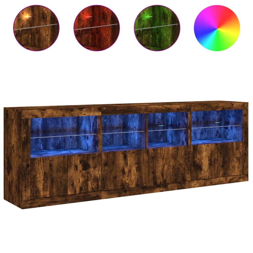 Buffet avec lumières LED chêne fumé 202x37x67 cm - XIOS