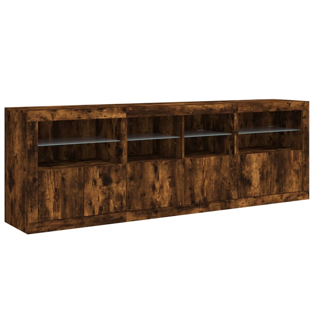 Buffet avec lumières LED chêne fumé 202x37x67 cm - XIOS