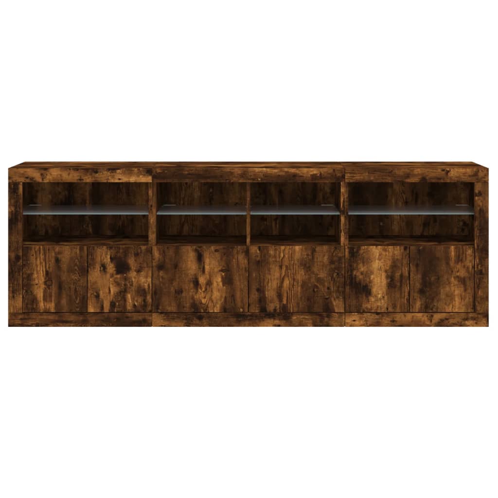 Buffet avec lumières LED chêne fumé 202x37x67 cm - XIOS