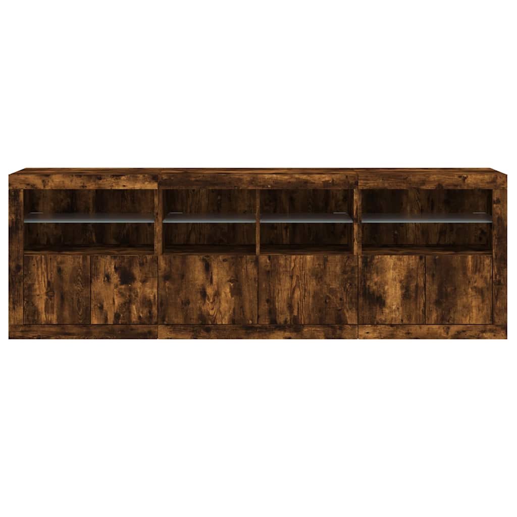 Buffet avec lumières LED chêne fumé 202x37x67 cm