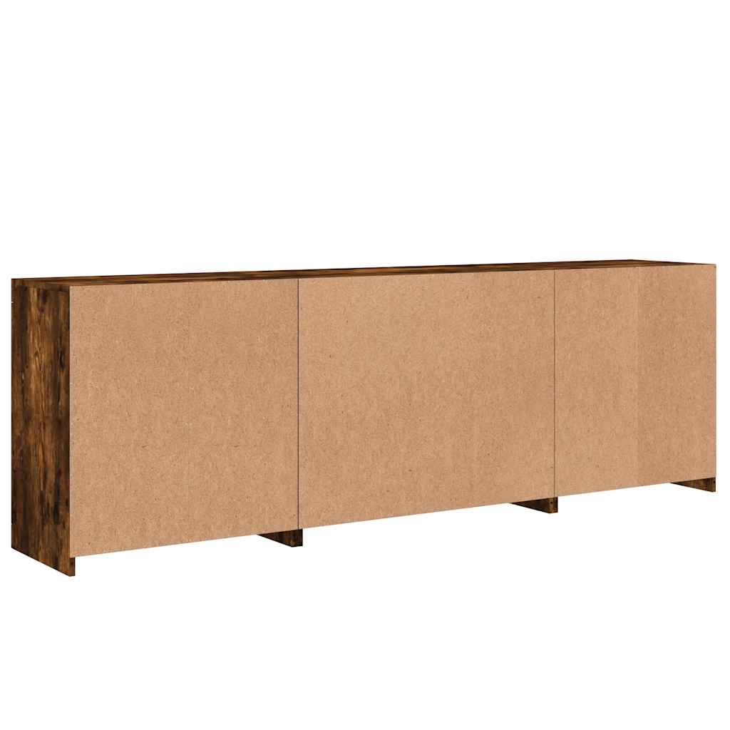 Buffet avec lumières LED chêne fumé 202x37x67 cm