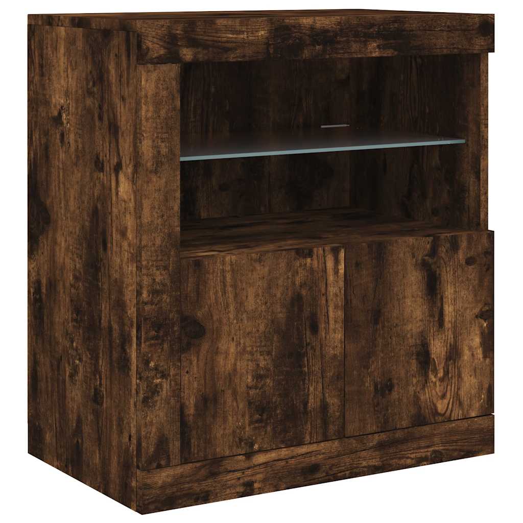 Buffet avec lumières LED chêne fumé 202x37x67 cm