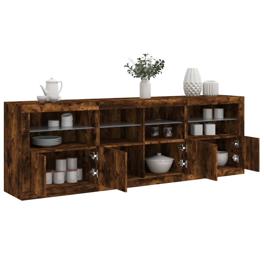 Buffet avec lumières LED chêne fumé 202x37x67 cm - XIOS