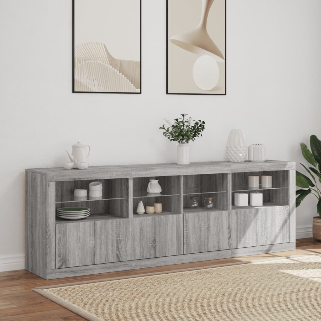 Buffet avec lumières LED sonoma gris 202x37x67 cm - XIOS