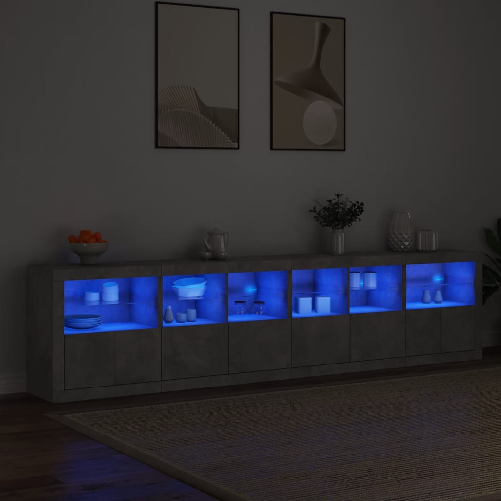 Buffet avec lumières LED gris béton 283x37x67 cm - XIOS