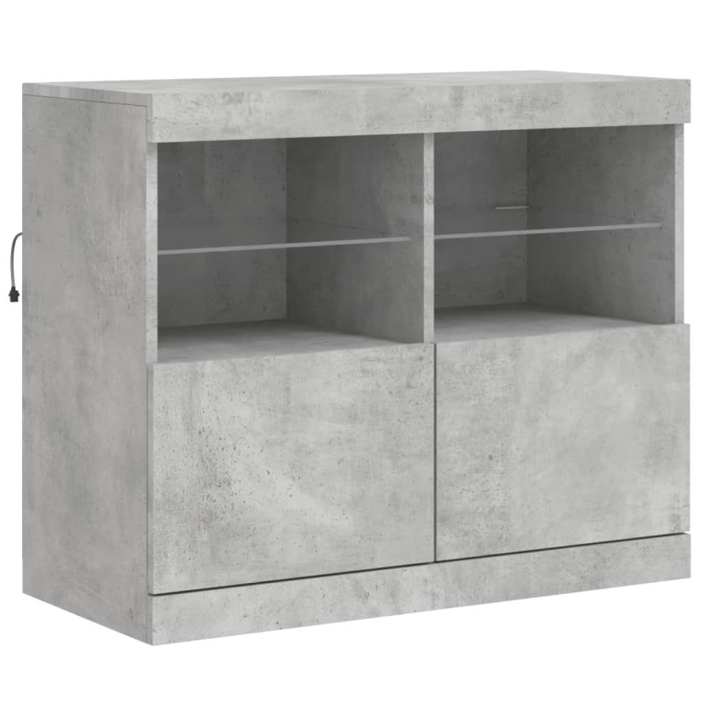 Buffet avec lumières LED gris béton 283x37x67 cm