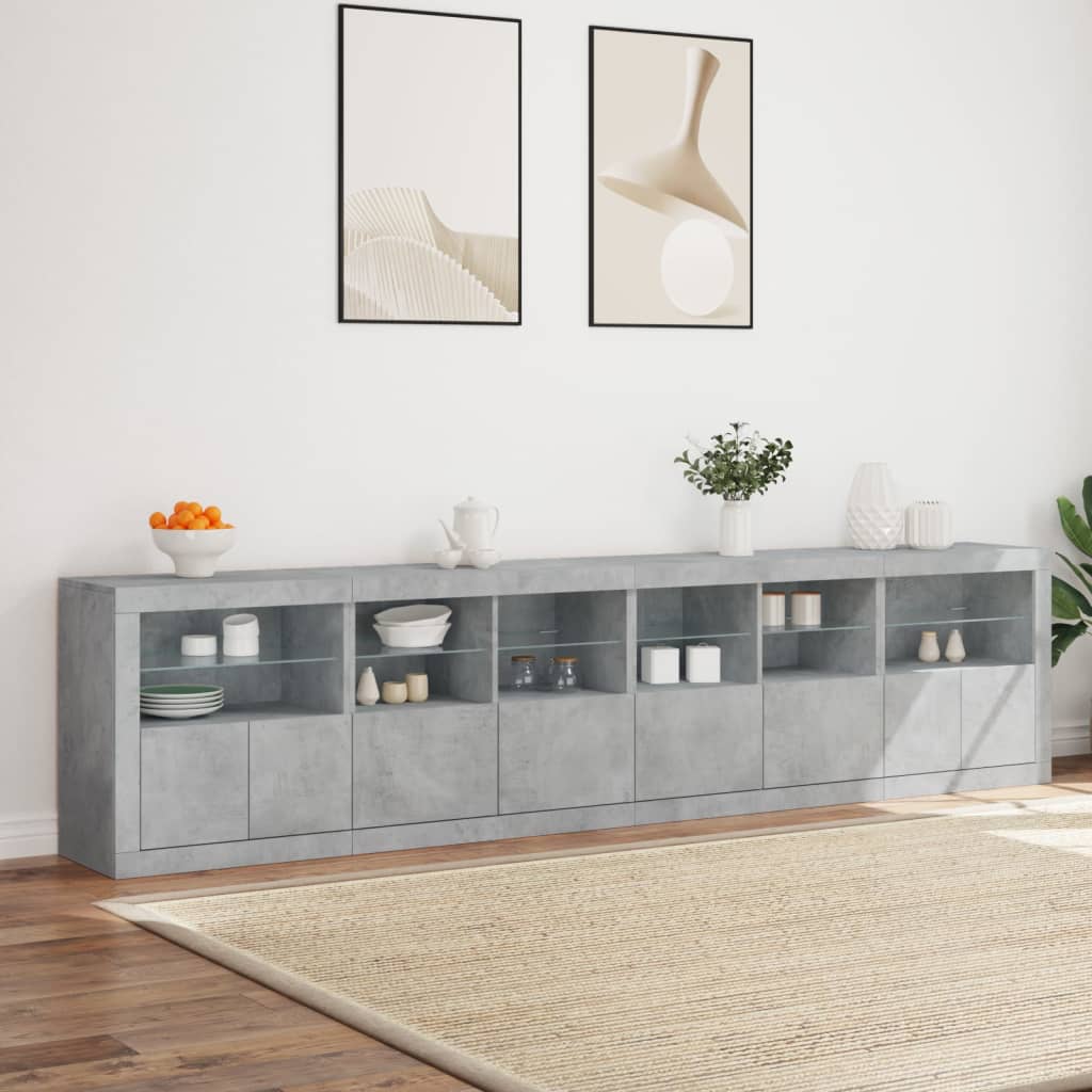 Buffet avec lumières LED gris béton 283x37x67 cm - XIOS