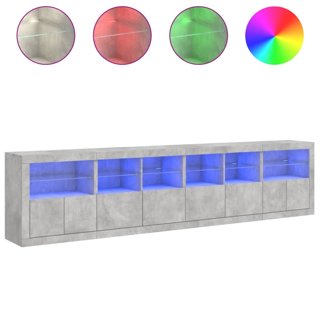 Buffet avec lumières LED gris béton 283x37x67 cm - XIOS