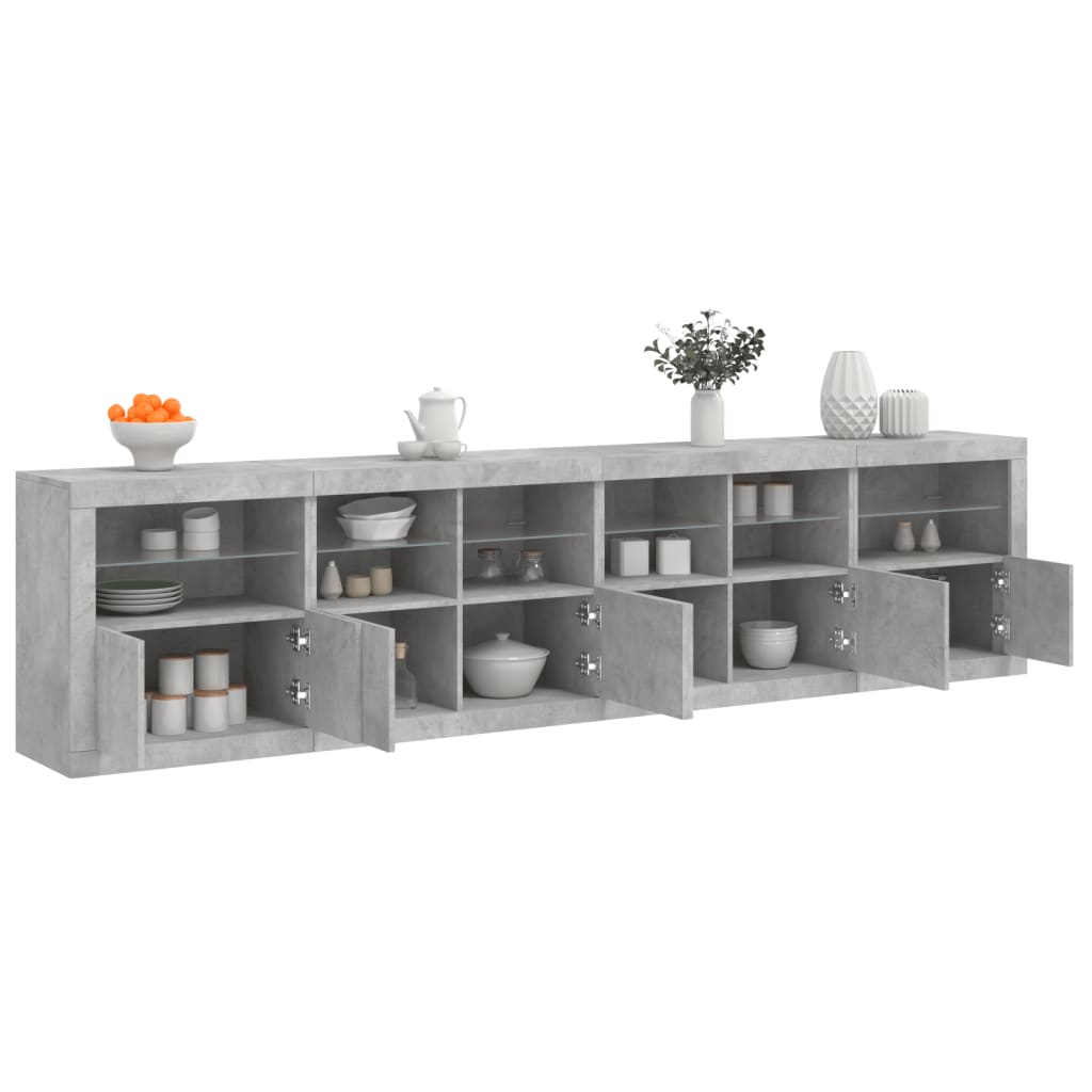 Buffet avec lumières LED gris béton 283x37x67 cm - XIOS