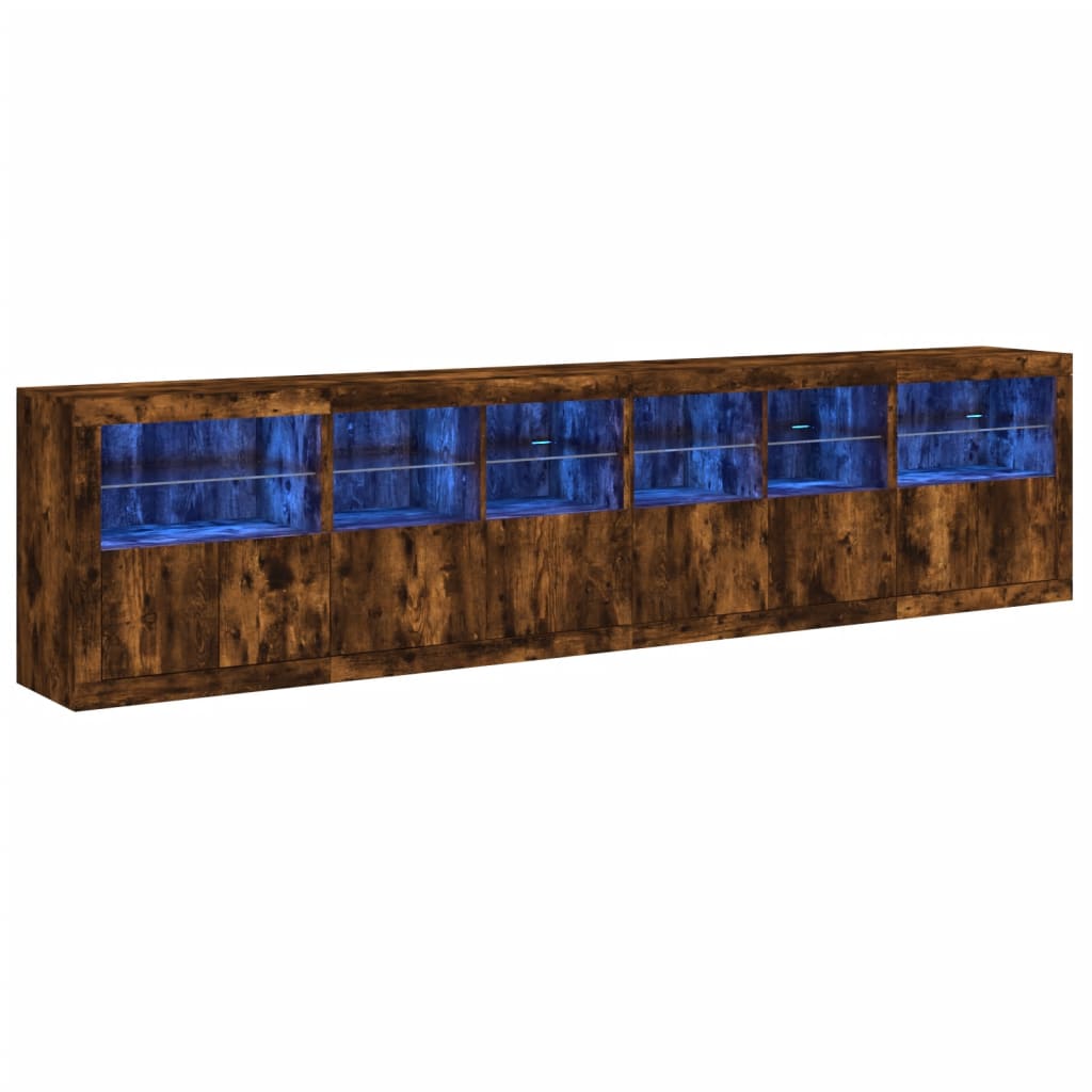 Buffet avec lumières LED chêne fumé 283x37x67 cm