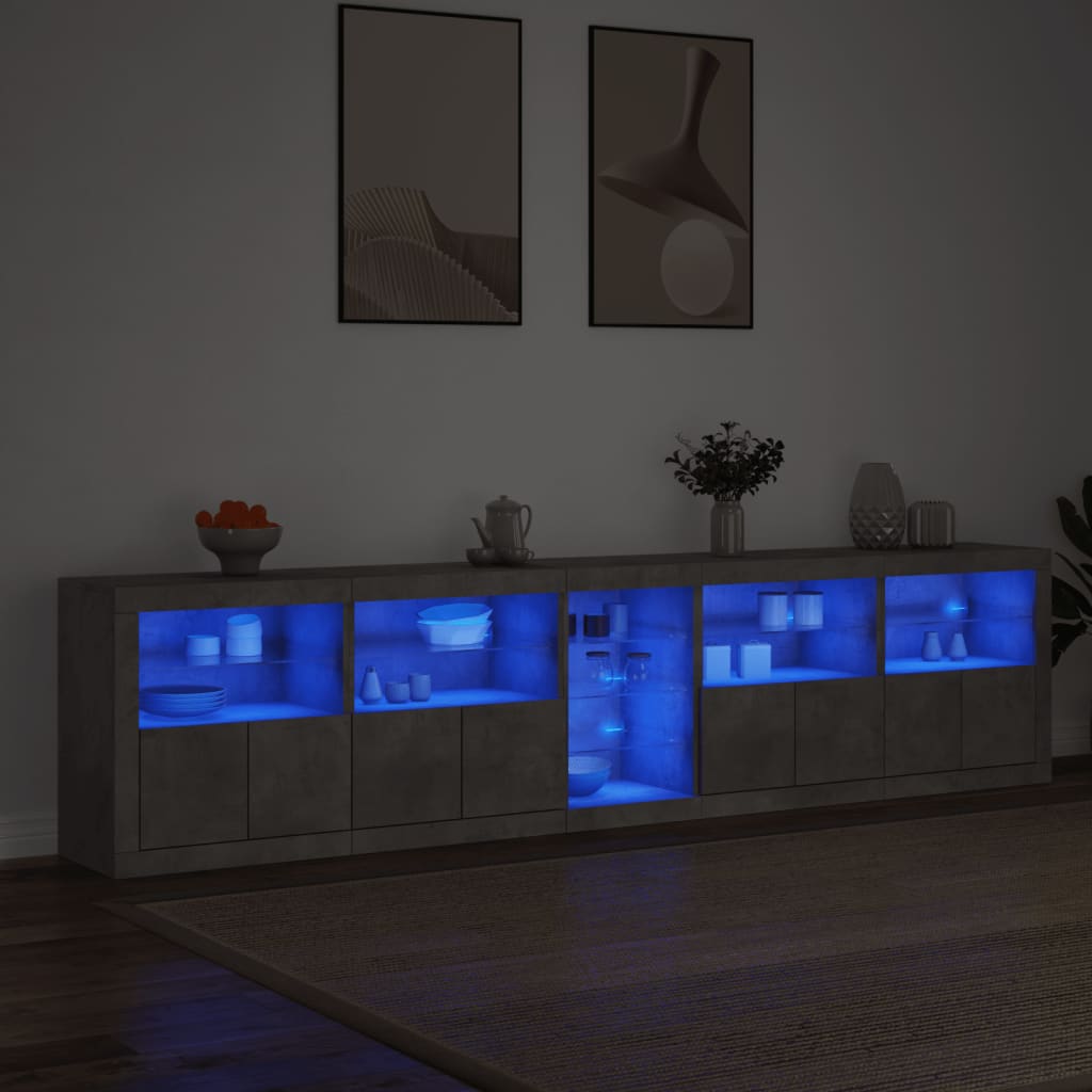 Buffet avec lumières LED gris béton 283x37x67 cm - XIOS