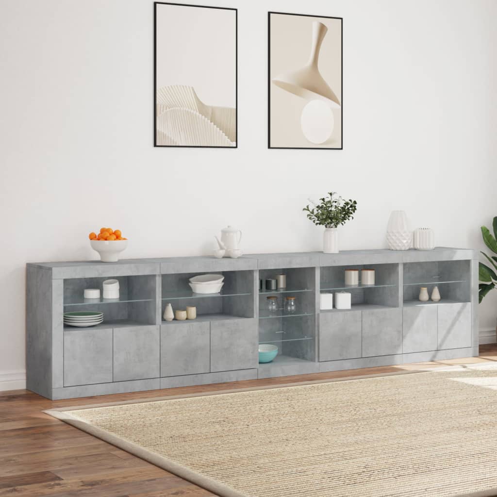 Buffet avec lumières LED gris béton 283x37x67 cm - XIOS