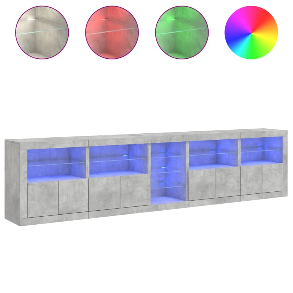 Buffet avec lumières LED gris béton 283x37x67 cm - XIOS