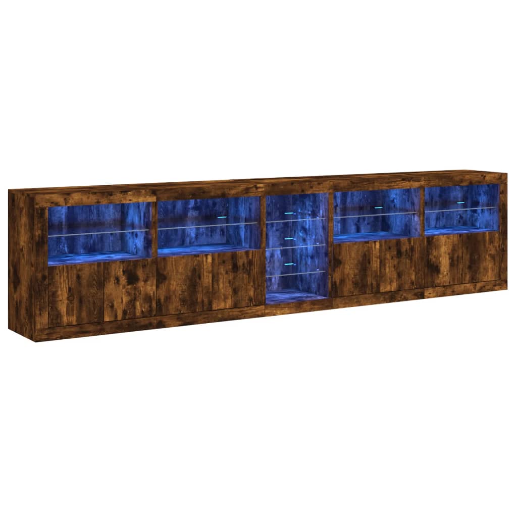 Buffet avec lumières LED chêne fumé 283x37x67 cm
