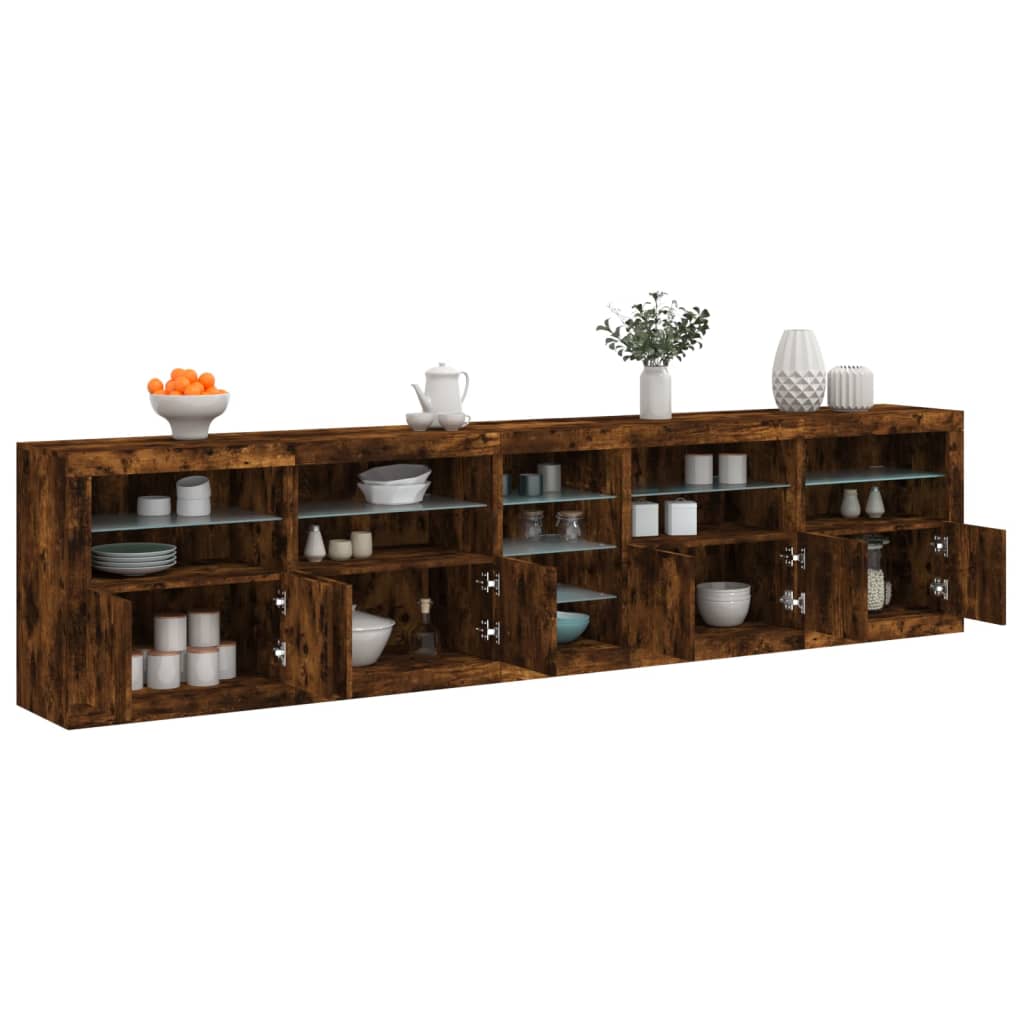 Buffet avec lumières LED chêne fumé 283x37x67 cm
