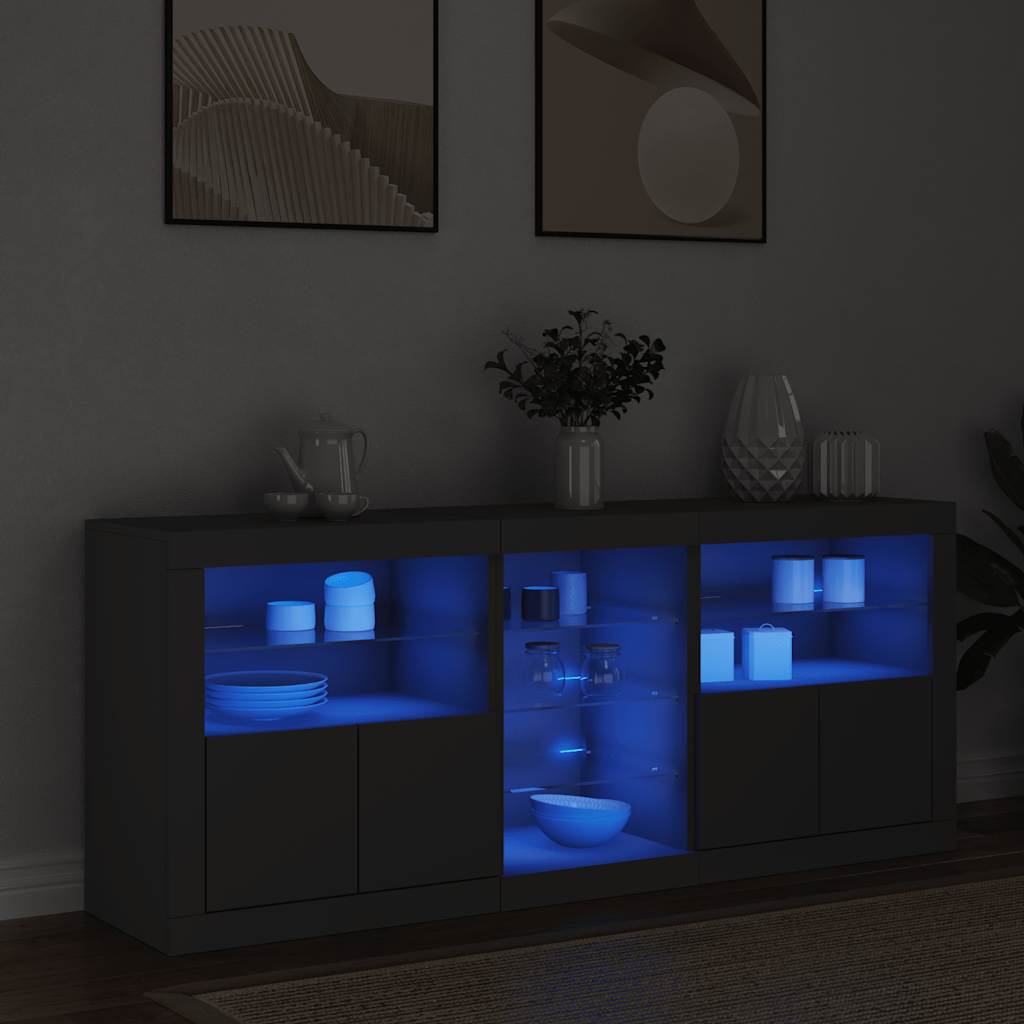 Buffet avec lumières LED noir 162x37x67 cm - XIOS