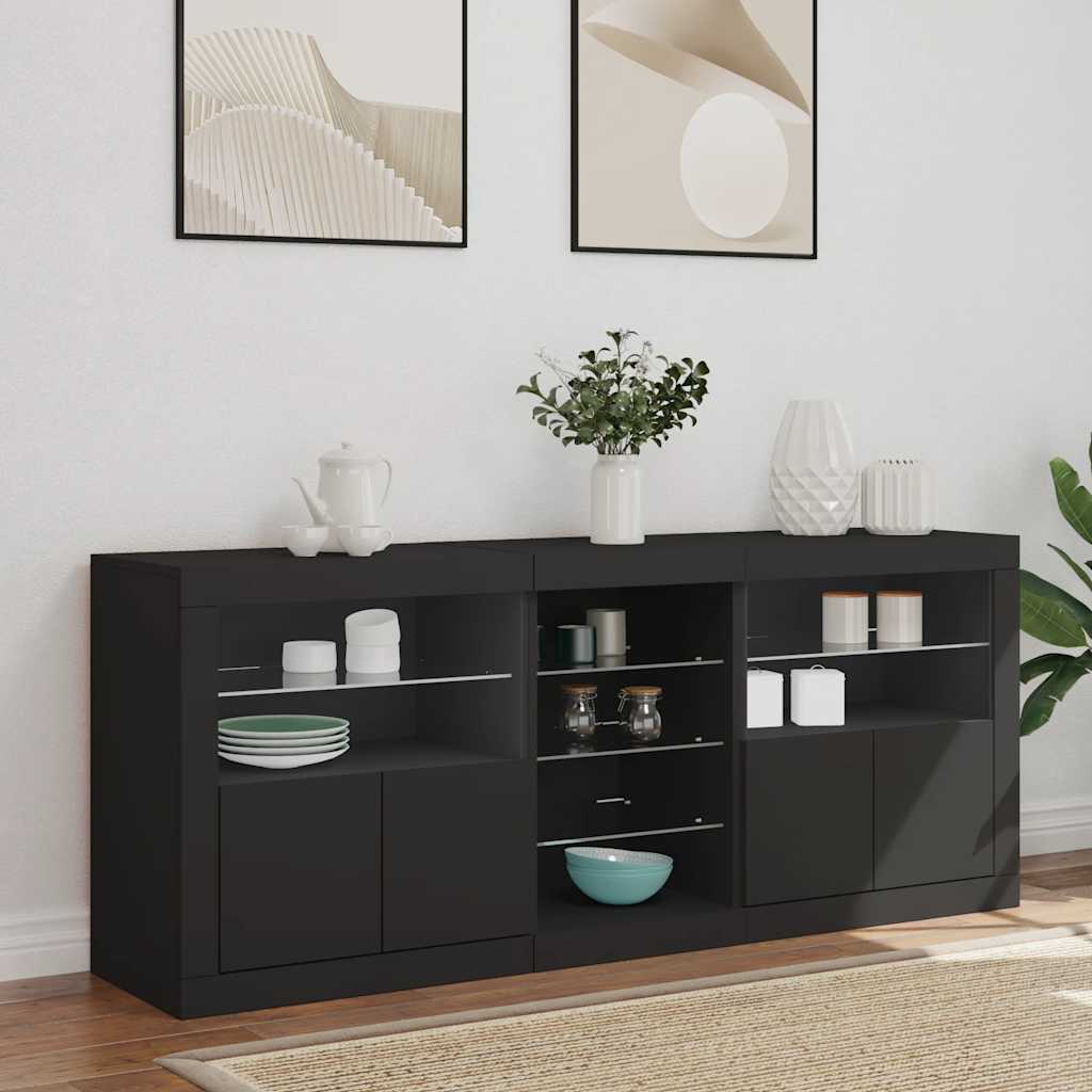 Buffet avec lumières LED noir 162x37x67 cm - XIOS
