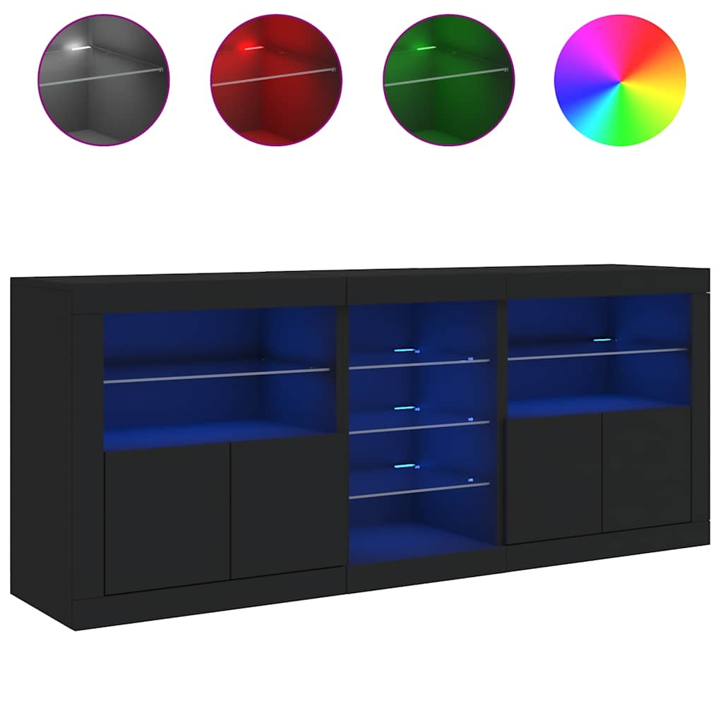 Buffet avec lumières LED noir 162x37x67 cm - XIOS