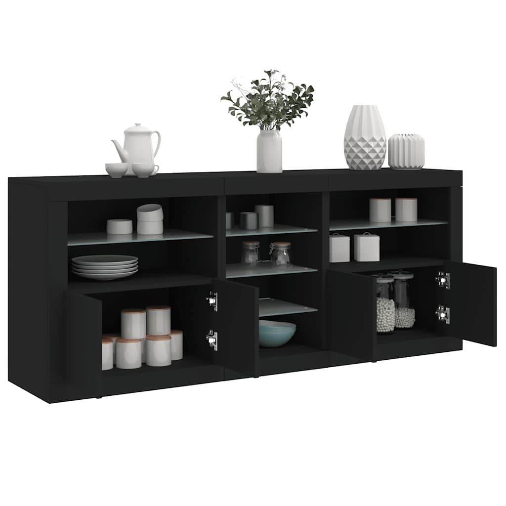 Buffet avec lumières LED noir 162x37x67 cm - XIOS