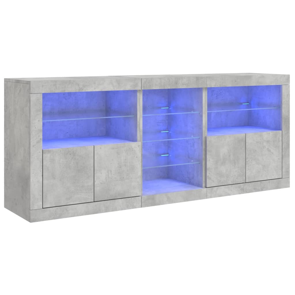 Buffet avec lumières LED gris béton 162x37x67 cm - XIOS
