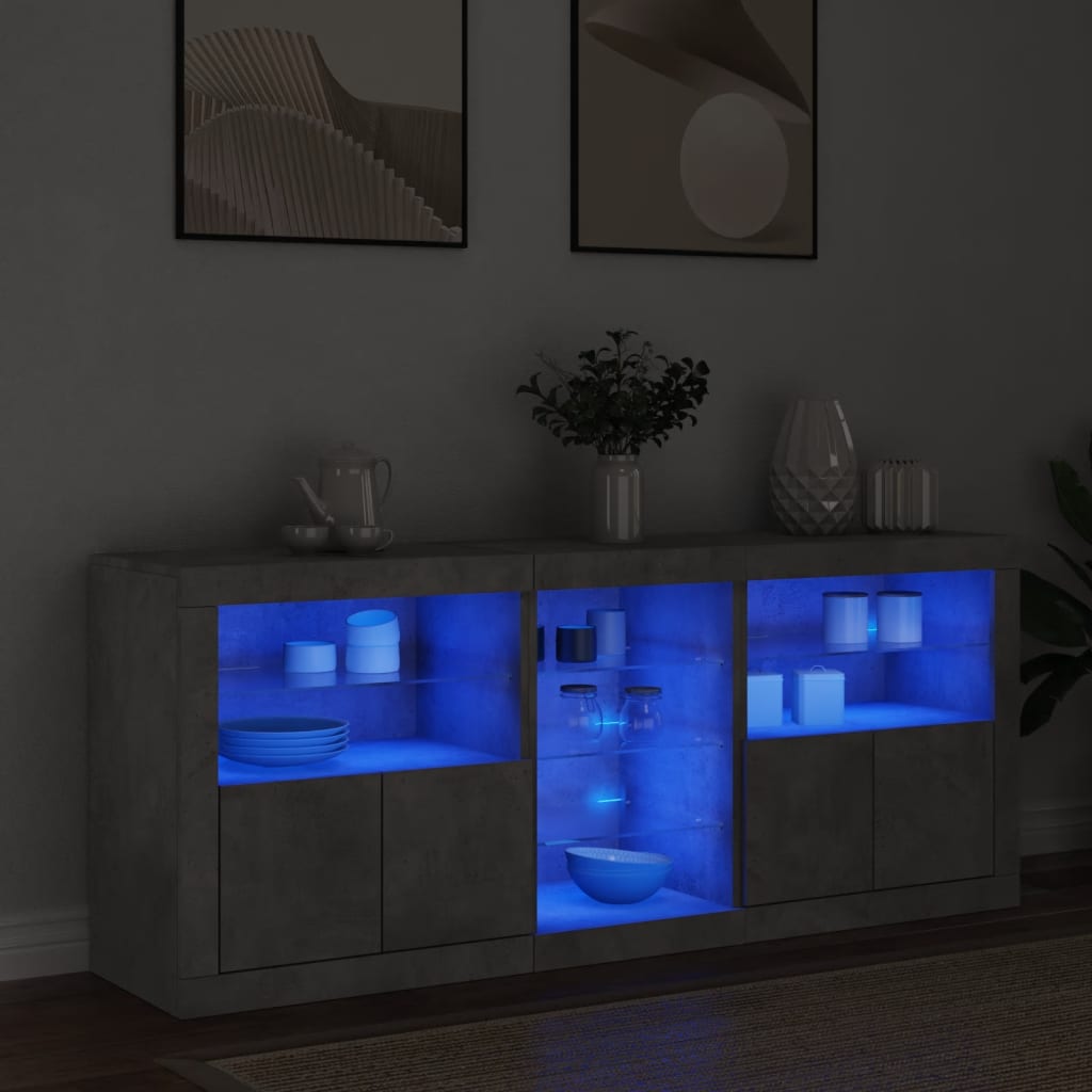Buffet avec lumières LED gris béton 162x37x67 cm - XIOS