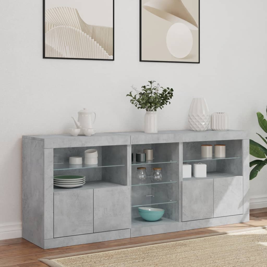 Buffet avec lumières LED gris béton 162x37x67 cm - XIOS