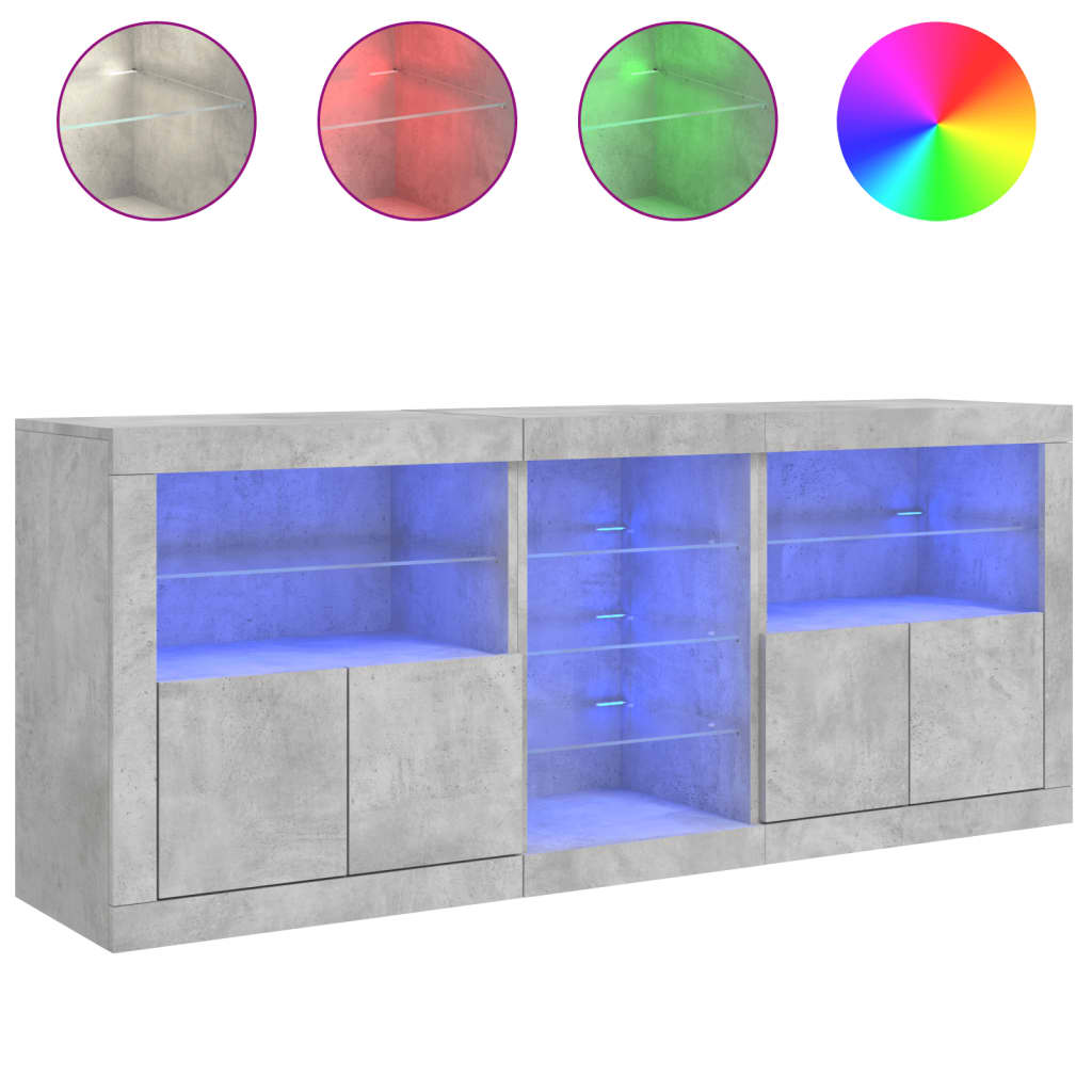 Buffet avec lumières LED gris béton 162x37x67 cm - XIOS