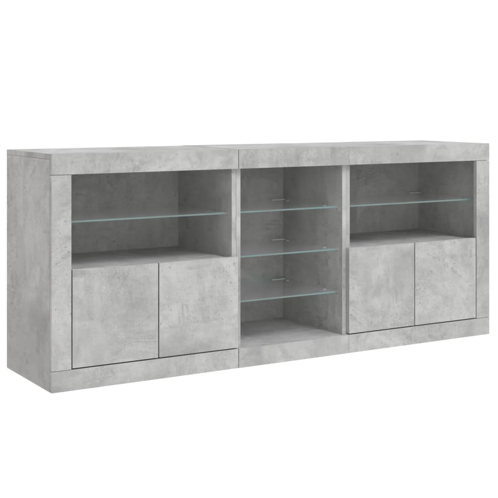 Buffet avec lumières LED gris béton 162x37x67 cm - XIOS