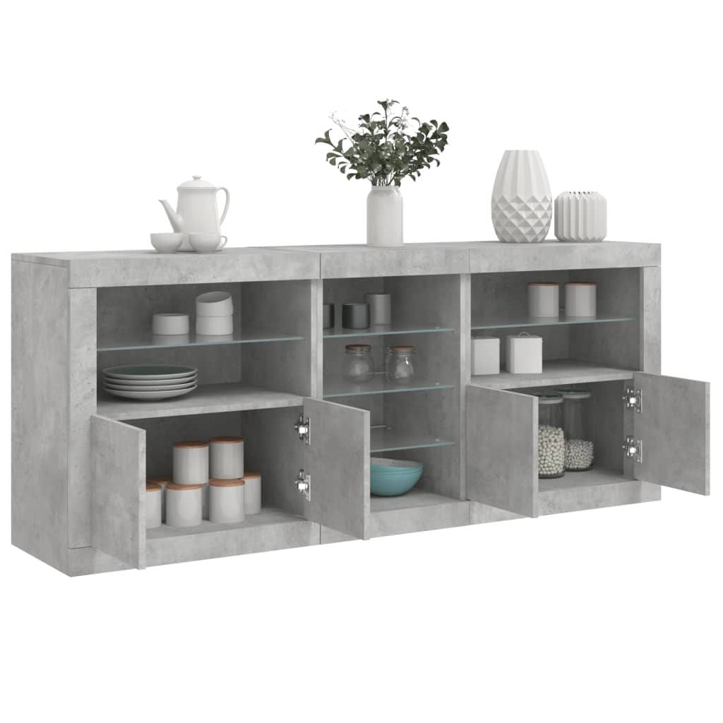 Buffet avec lumières LED gris béton 162x37x67 cm - XIOS