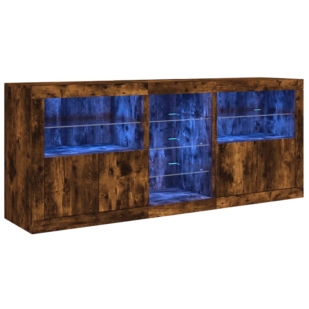 Buffet avec lumières LED chêne fumé 162x37x67 cm