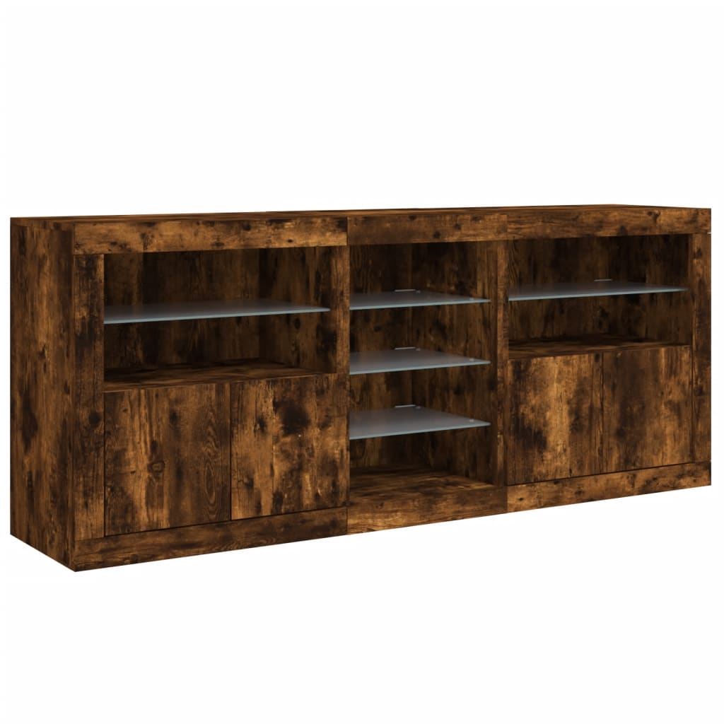 Buffet avec lumières LED chêne fumé 162x37x67 cm - XIOS