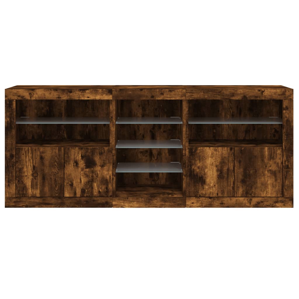 Buffet avec lumières LED chêne fumé 162x37x67 cm