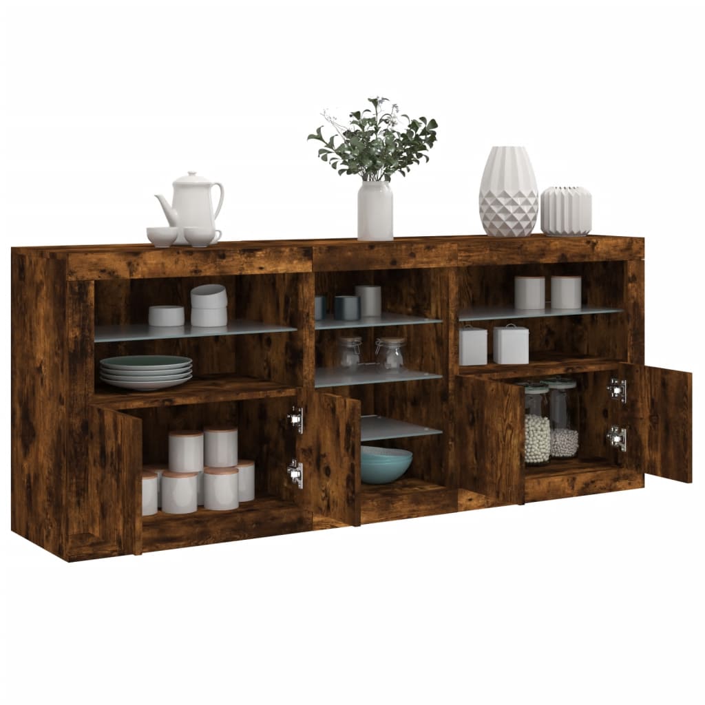 Buffet avec lumières LED chêne fumé 162x37x67 cm - XIOS
